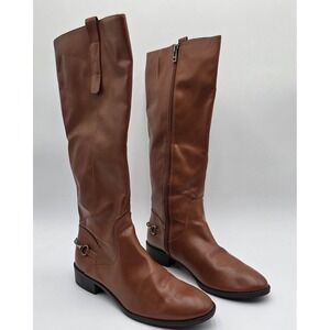 Sam & Libby Women's Cognac Brown Tall Riding Boots Size 9.5 Side Zip Bit Detail